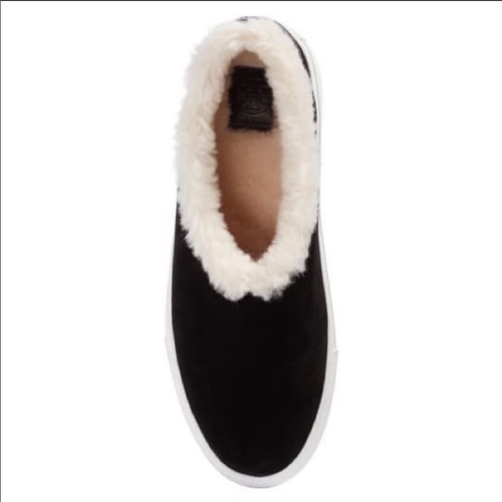 Tory Burch Miller Black Suede Shearling Reva Slip